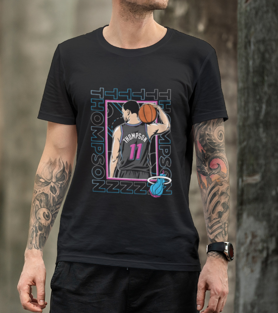 Thompson 11 Miami Heat Basketball Player Holding Ball NBA T-Shirt