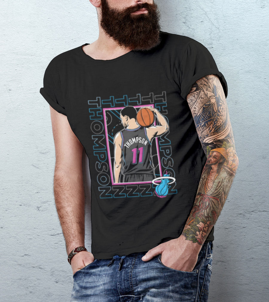 Thompson 11 Miami Heat Basketball Player Holding Ball NBA T-Shirt