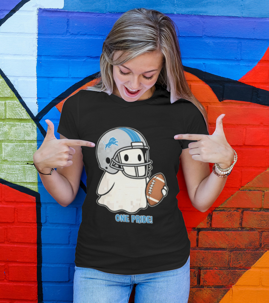 Detroit Lions Ghost One Pride Football Helmet And Ball T-Shirt