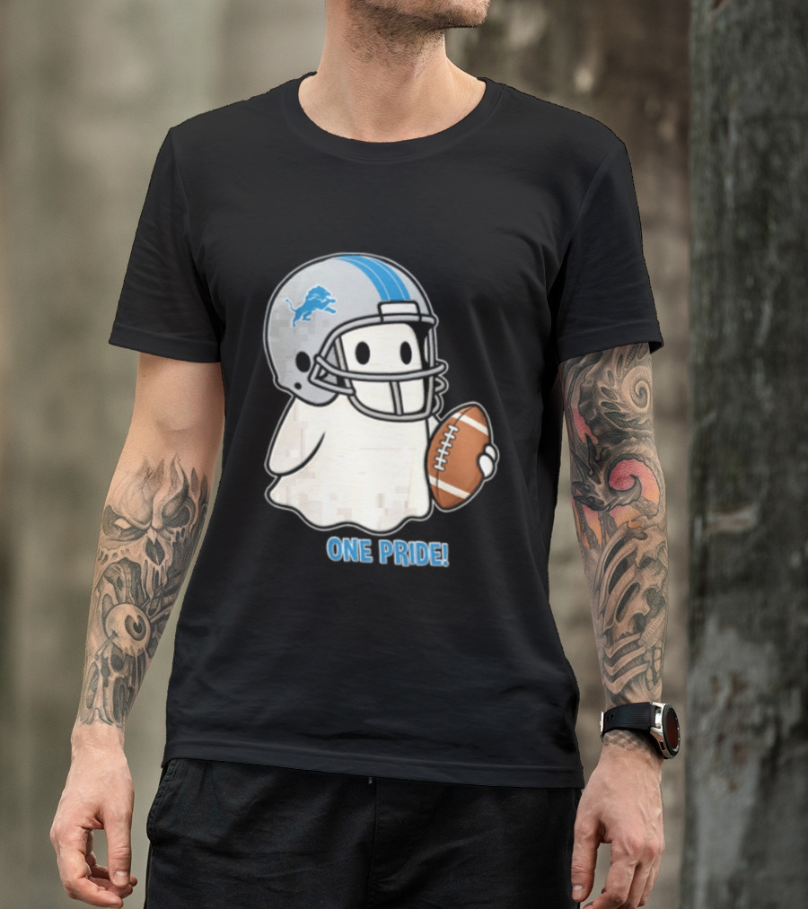 Detroit Lions Ghost One Pride Football Helmet And Ball T-Shirt
