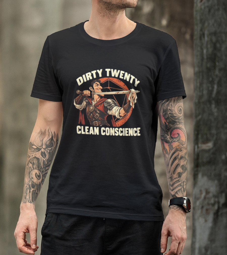 Dirty Twenty Clean Conscience Smiling Warrior With Bloody Sword T-Shirt