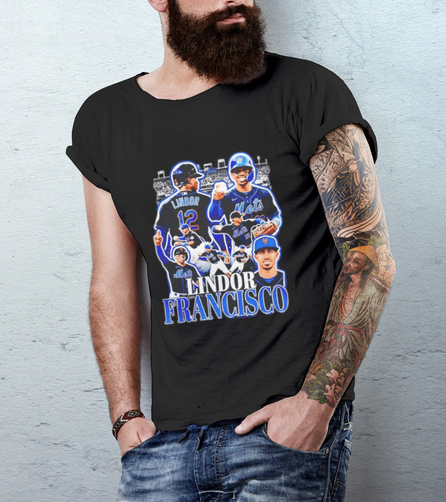 Francisco Lindor Mets 12 MLB Baseball Player Collage T-Shirt