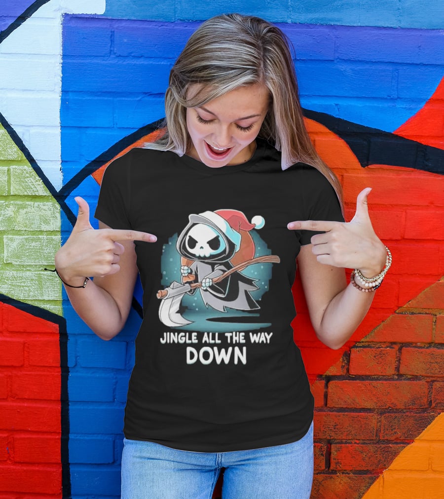 Jingle All The Way Down Grim Reaper Santa Hat T-Shirt