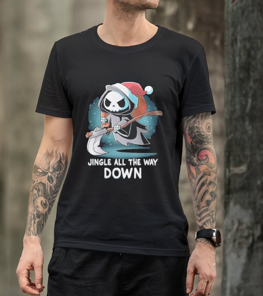 Jingle All The Way Down Grim Reaper Santa Hat T-Shirt