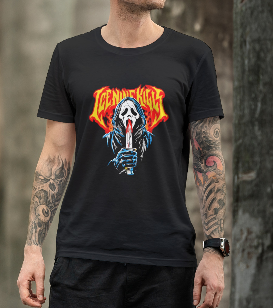 Ice Nine Kills Ghostface Horror Metal Band Red Text Knife T-Shirt