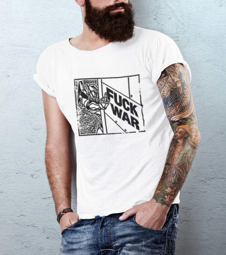 Fuck War Robot Middle Finger Gesture T-Shirt