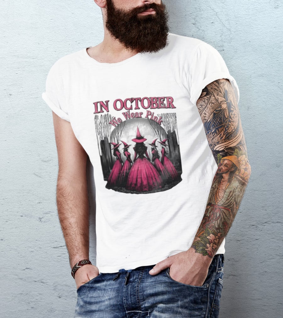 In October We Wear Pink Five Witches Pink Dresses Forest Moon T-Shirt