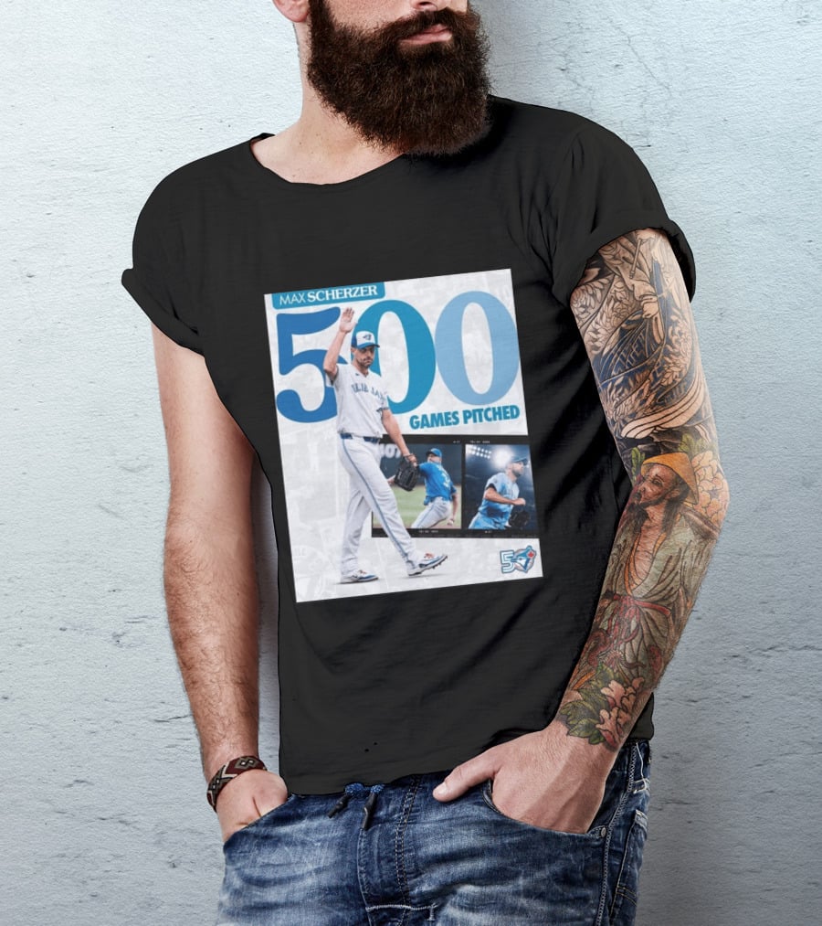 Max Scherzer 500 Games Pitched Blue Jays 50 T-Shirt