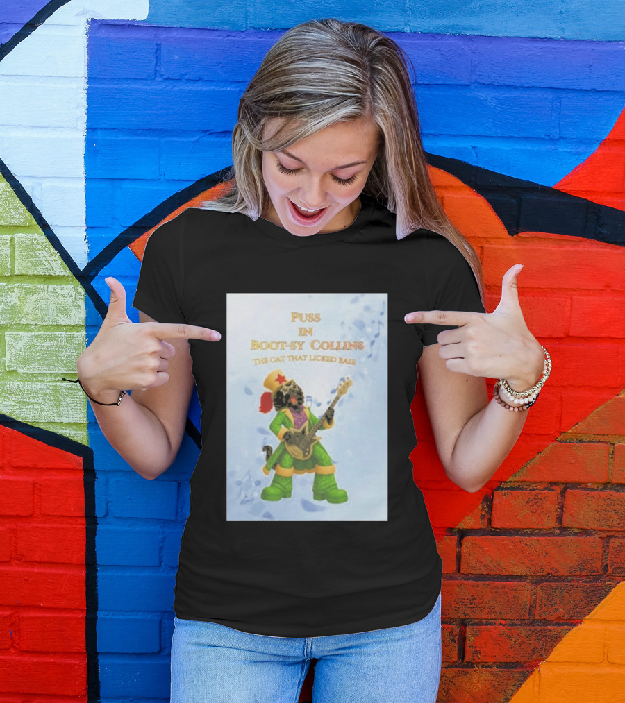 Puss In Bootsy Collins The Cat That Licked Base Green Costume Star Hat Guitar Player T-Shirt