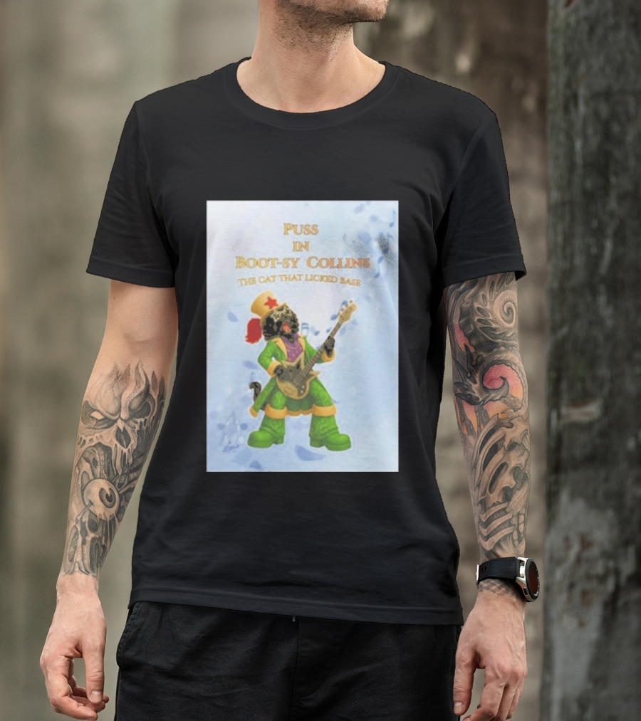 Puss In Bootsy Collins The Cat That Licked Base Green Costume Star Hat Guitar Player T-Shirt