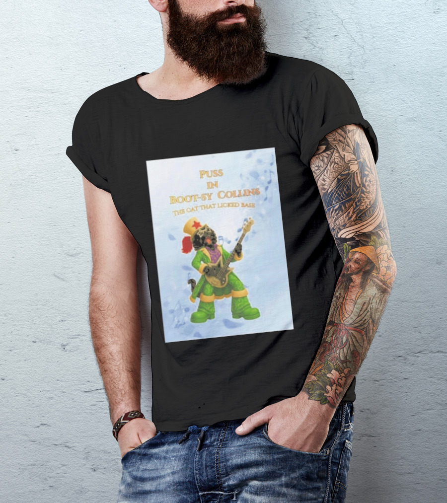 Puss In Bootsy Collins The Cat That Licked Base Green Costume Star Hat Guitar Player T-Shirt