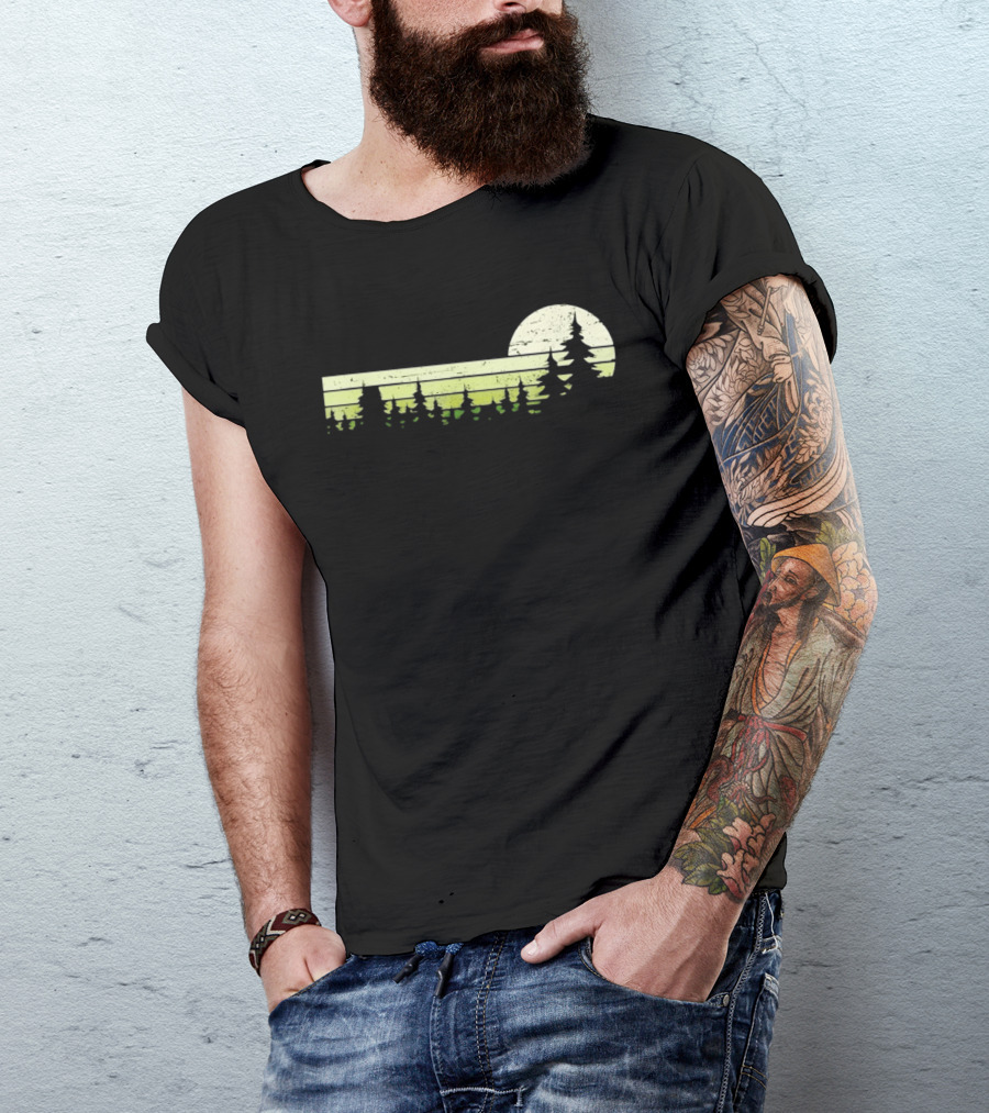 Forest Sunset Silhouette Nature Trees With Circle Sun T-Shirt