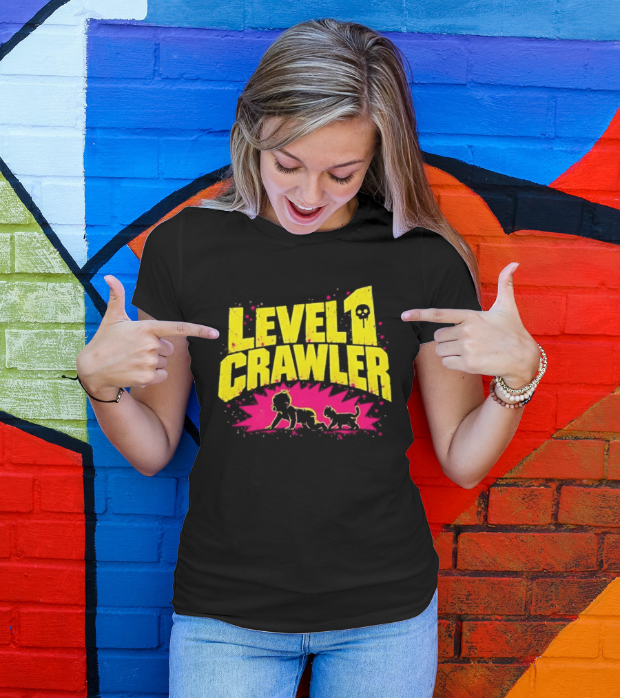 Level 1 Crawler Baby And Kitten Gamer Gaming Fun Adventure T-Shirt