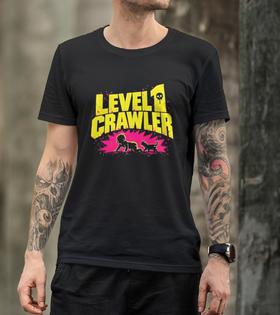 Level 1 Crawler Baby And Kitten Gamer Gaming Fun Adventure T-Shirt