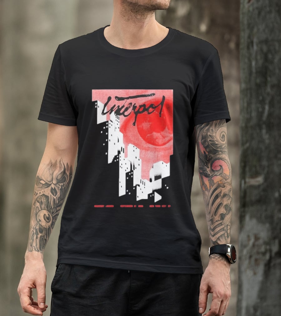 Interpol New York September 27 2026 Tour Cities Skyline Red Moon T-Shirt