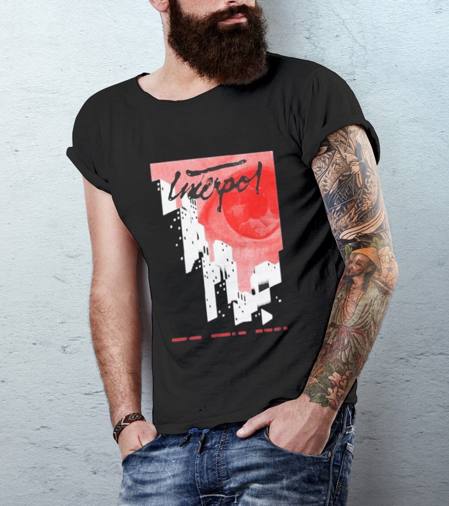 Interpol New York September 27 2026 Tour Cities Skyline Red Moon T-Shirt
