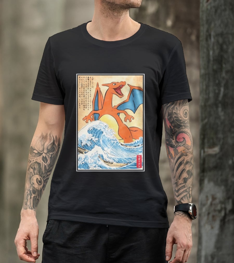 Charizard Ukiyo E Wave Japanese Pokemon Lizardon Kanagawa Print T-Shirt