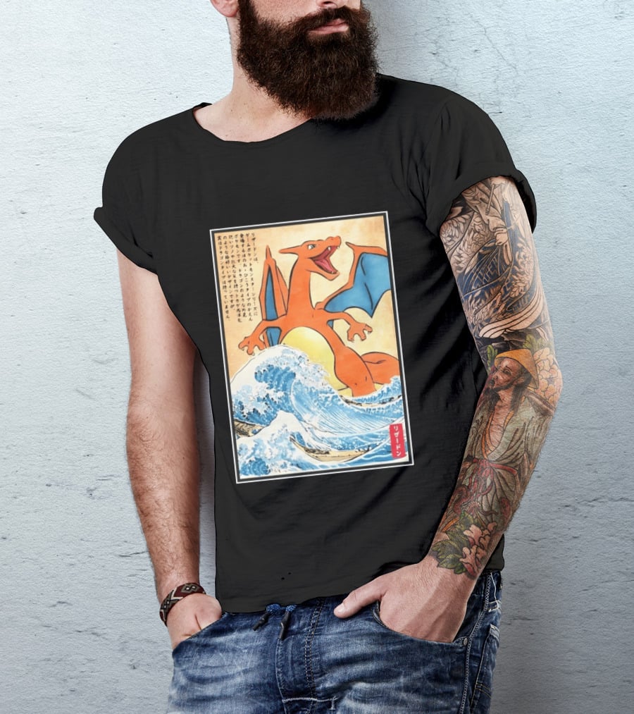 Charizard Ukiyo E Wave Japanese Pokemon Lizardon Kanagawa Print T-Shirt