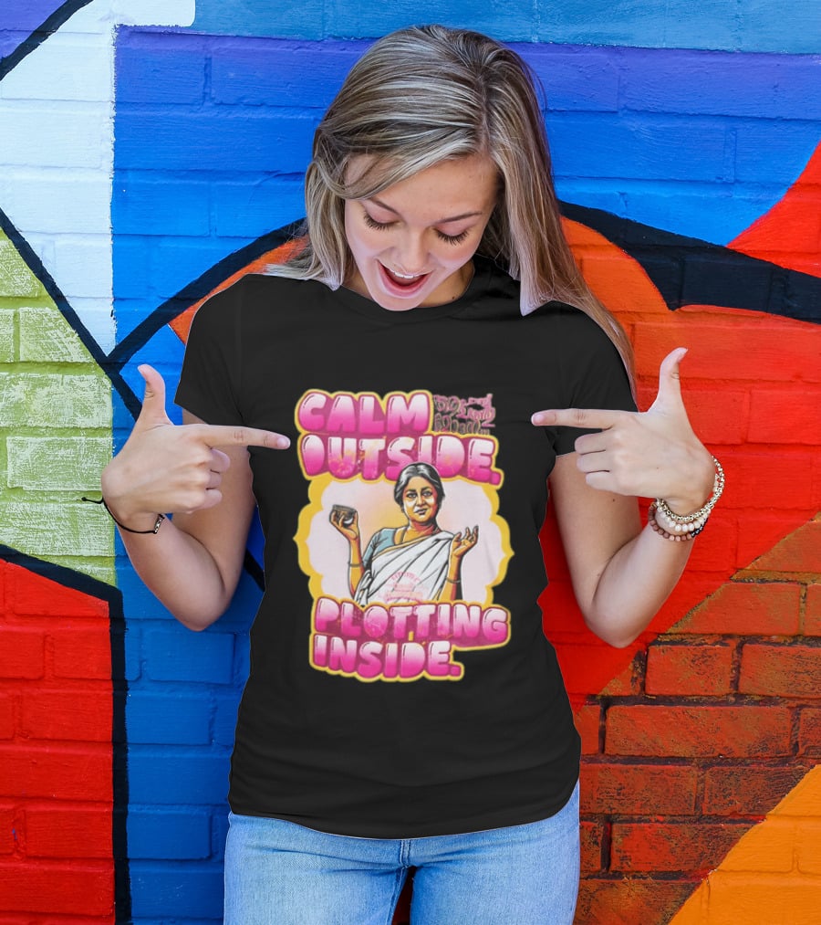 Kaviyoor Ponnamma Calm Outside Plotting Inside Woman Wearing Saree Holding Bowl T-Shirt