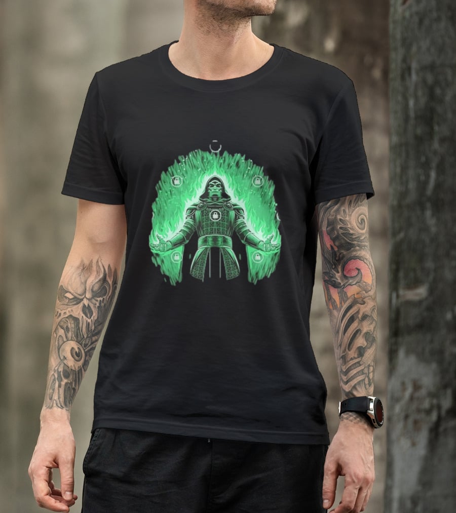 Doctor Doom Marvel Villain Green Flame Power Locked T-Shirt