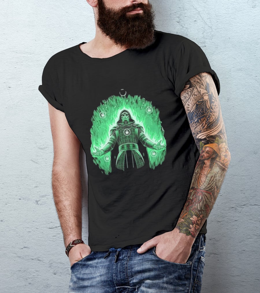 Doctor Doom Marvel Villain Green Flame Power Locked T-Shirt