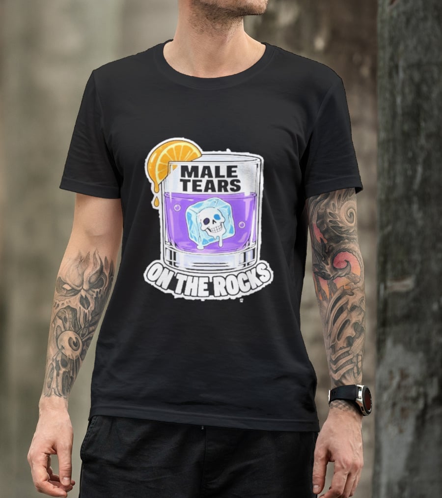 Male Tears On The Rocks Skull Ice Cube Glass Orange Slice T-Shirt
