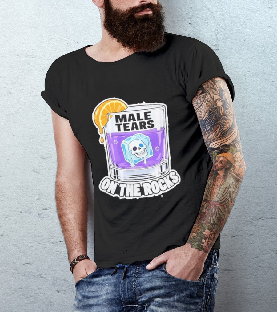 Male Tears On The Rocks Skull Ice Cube Glass Orange Slice T-Shirt
