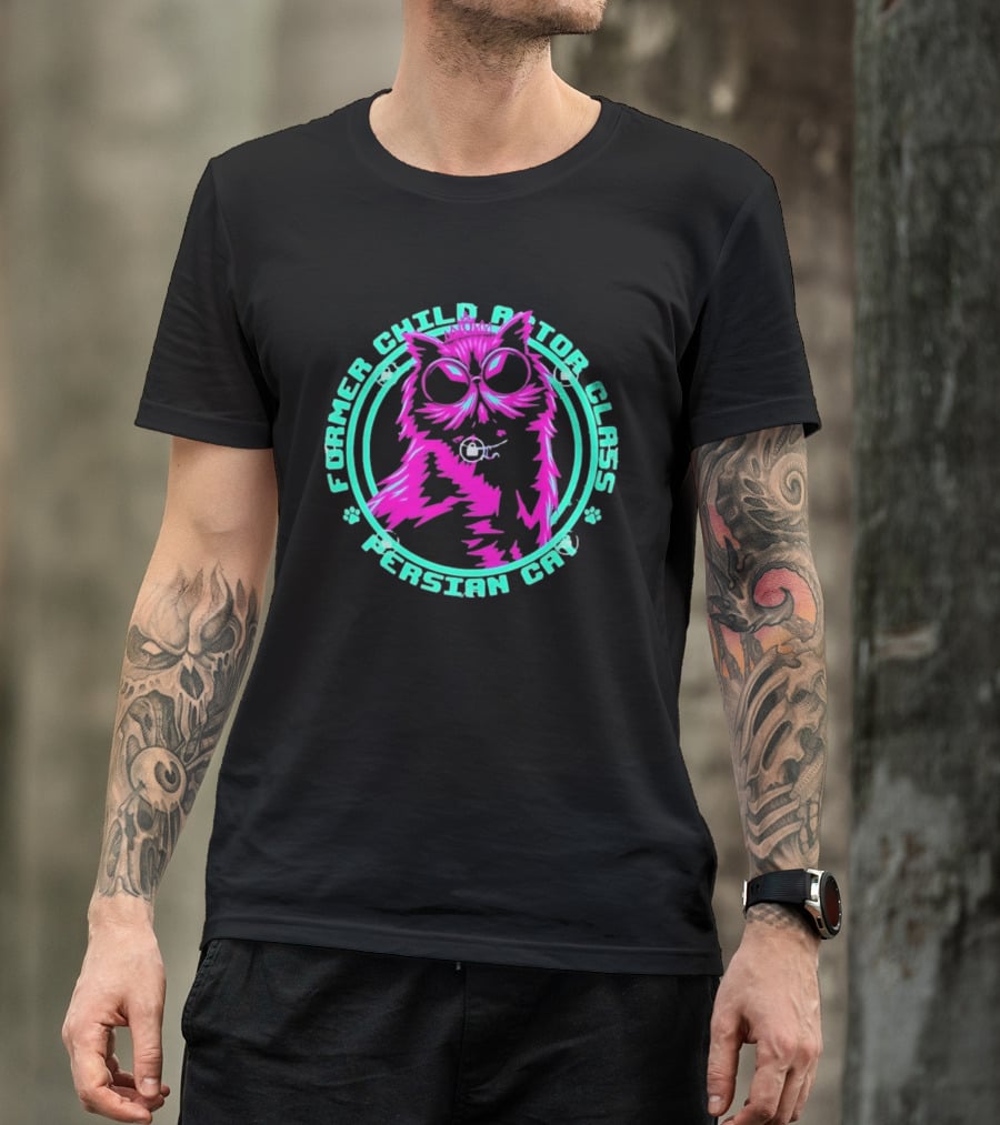 Former Child Actor Class Persian Cat Neon Crowned Kitty T-Shirt