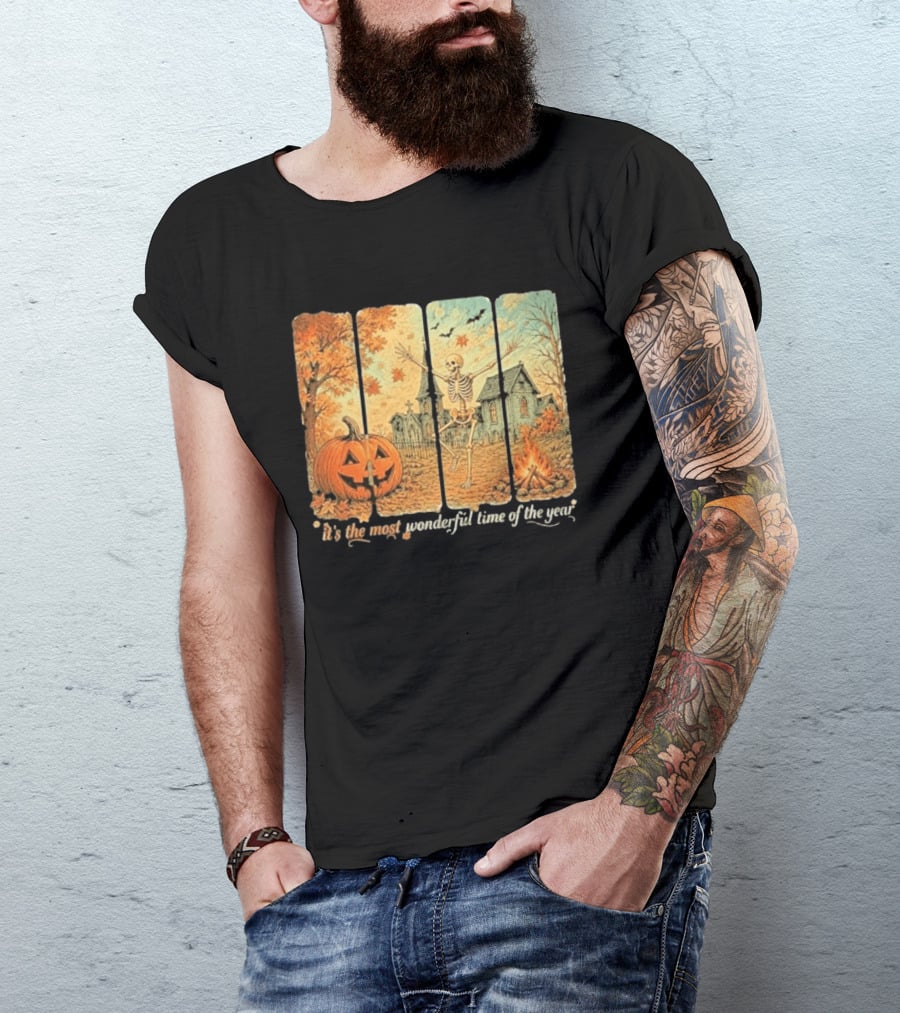 It's The Most Wonderful Time Of The Year Spooky Skeleton Pumpkin Campfire Halloween T-Shirt