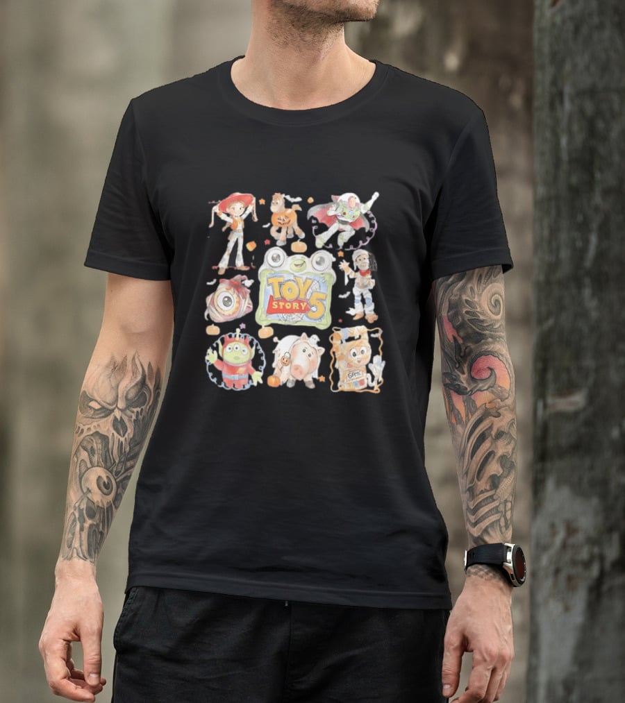Toy Story 5 Halloween 2026 Buzz Woody Jessie Hamm Alien Potato Rex Bo Peep Slinky Decorations T-Shirt