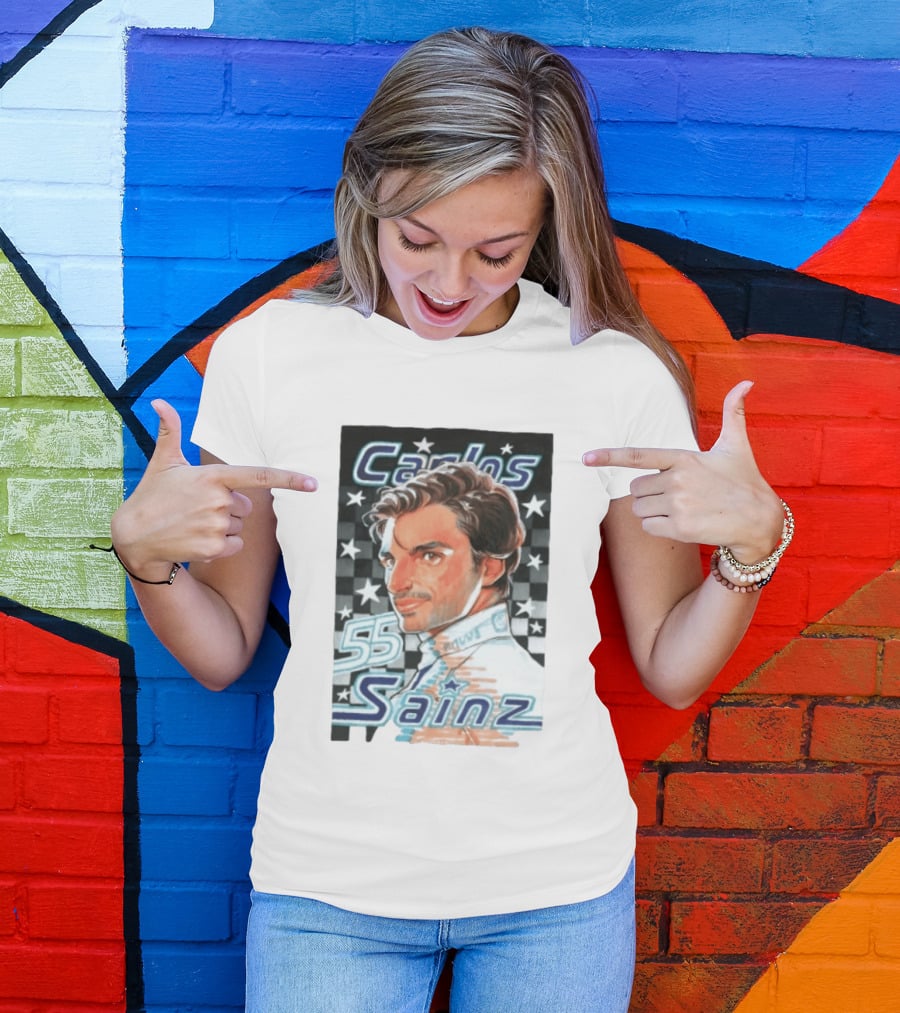 Carlos Sainz No 55 Formula 1 Racing Star Checkerboard T-Shirt