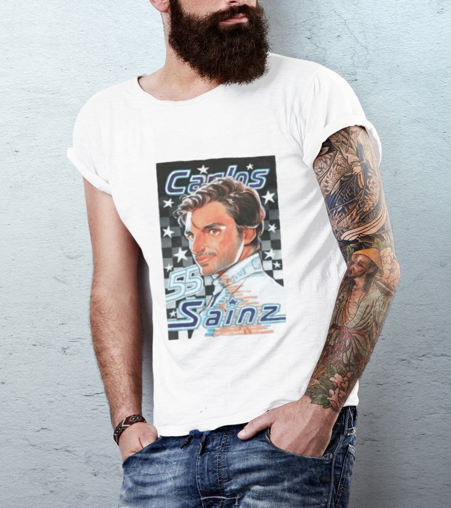 Carlos Sainz No 55 Formula 1 Racing Star Checkerboard T-Shirt