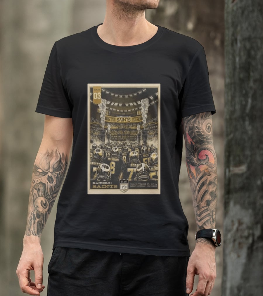 New Orleans Saints Vs Las Vegas Raiders September 27 2026 Caesars Superdome New Orleans Football Event T-Shirt