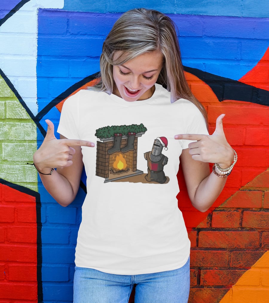 Monty Python Black Knight Christmas Holiday Fireplace Scene T-Shirt