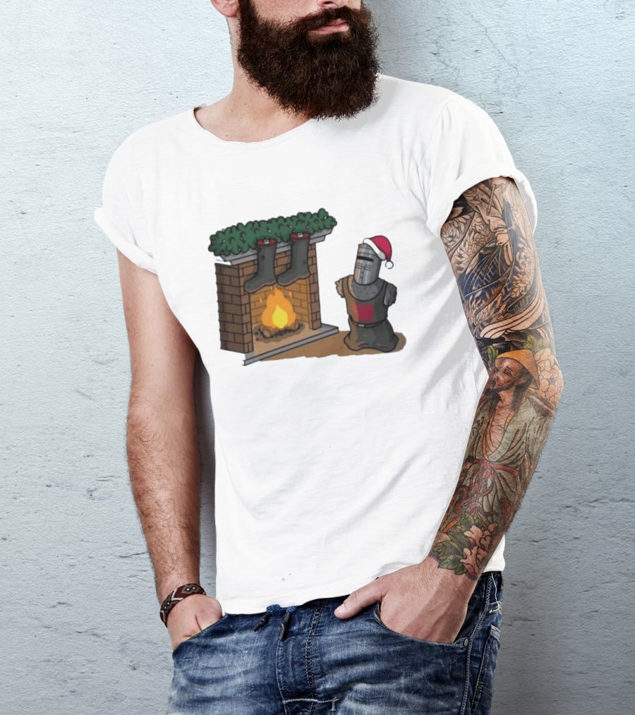 Monty Python Black Knight Christmas Holiday Fireplace Scene T-Shirt