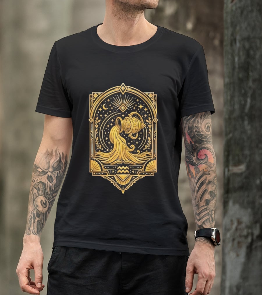 Aquarius Zodiac Golden Celestial Water Bearer T-Shirt