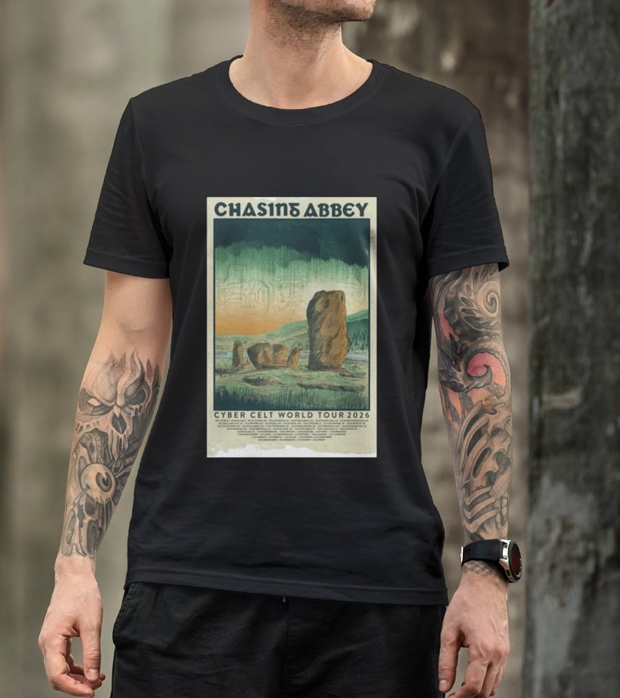 Chasin Abbey Cyber Celt World Tour 2026 Stone Circle Landscape T-Shirt