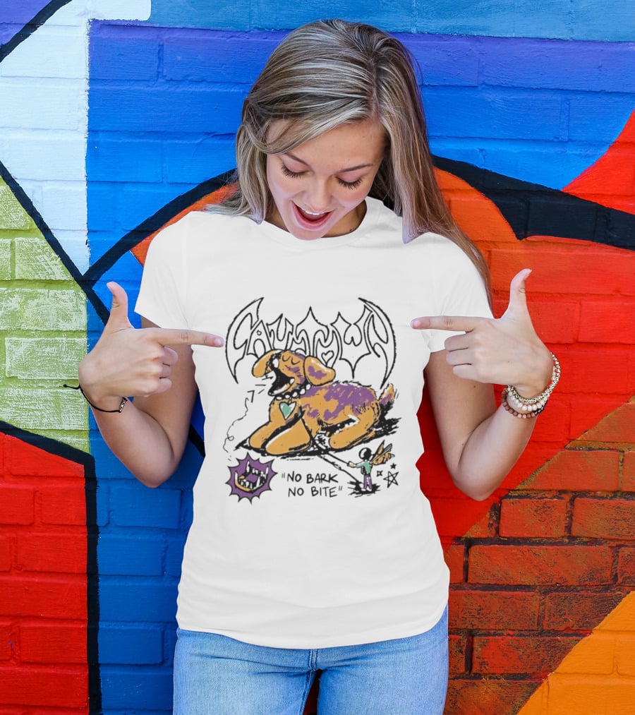 Cautown No Bark No Bite Dog Streetwear Alternative Heart Collar And Star T-Shirt