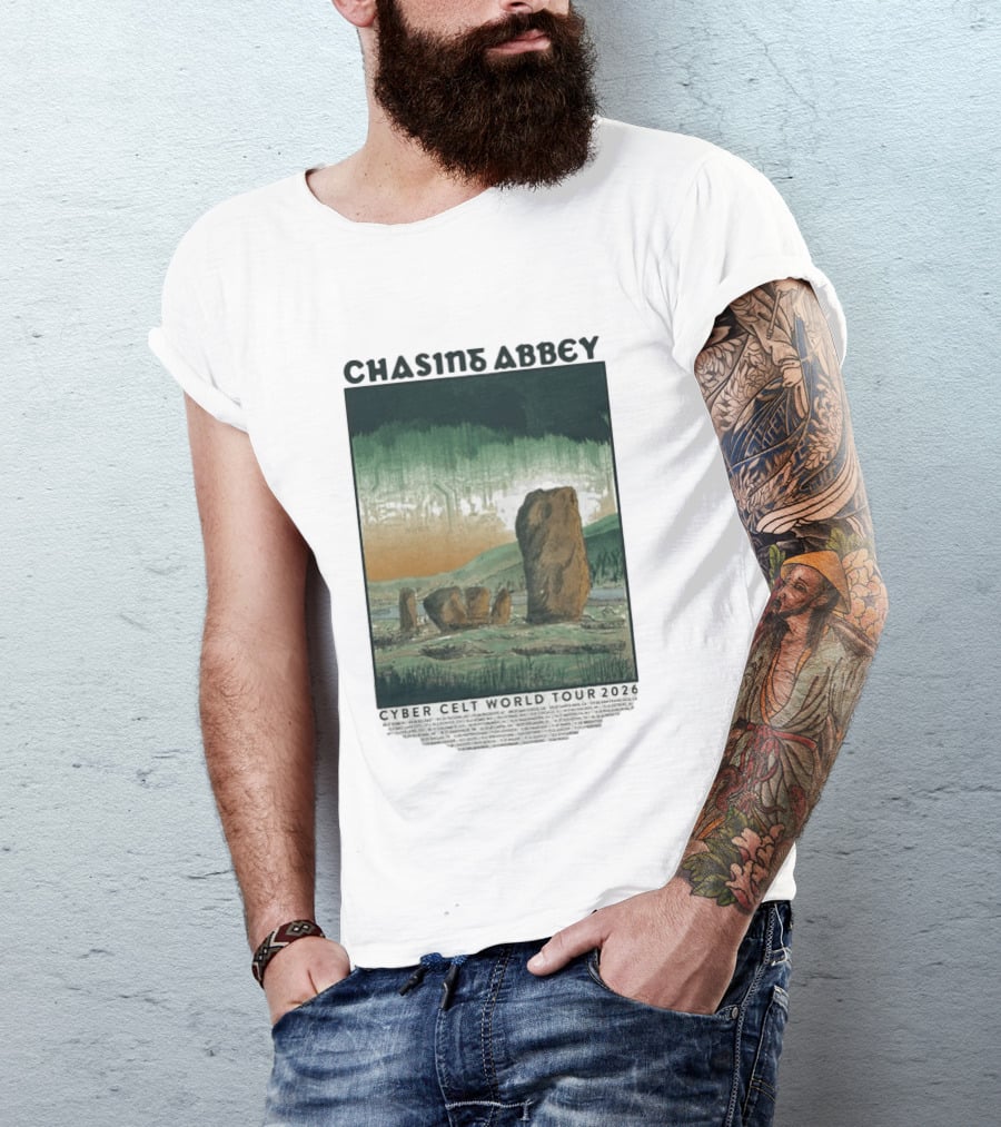 Chasins Abbey Cyber Celt World Tour 2026 Digital Stonehenge Landscape T-Shirt