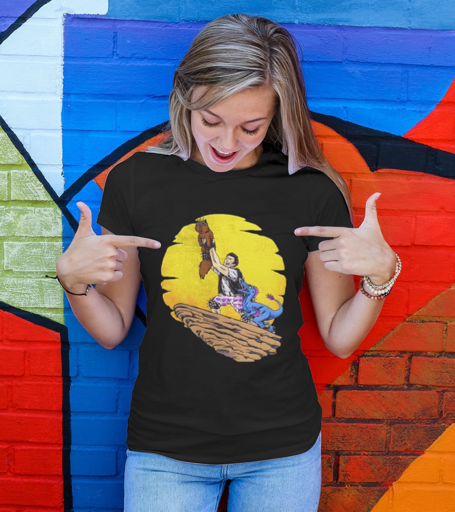Randy Marsh Holding Cat With Blue Dinosaur Scene T-Shirt