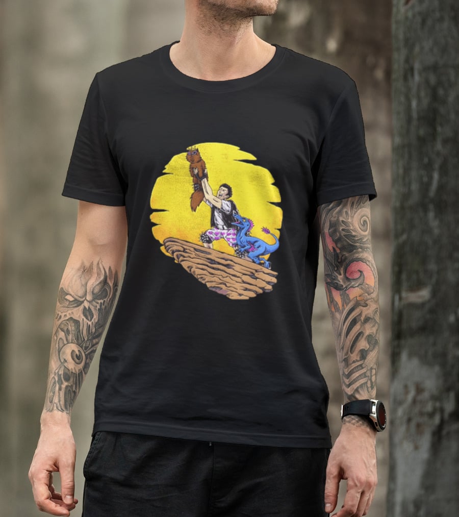 Randy Marsh Holding Cat With Blue Dinosaur Scene T-Shirt