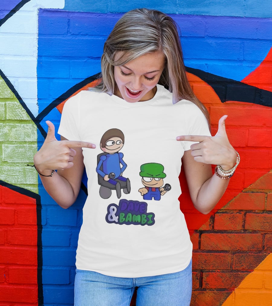 Friday Night Funkin Dave And Bambi Characters With Microphones T-Shirt