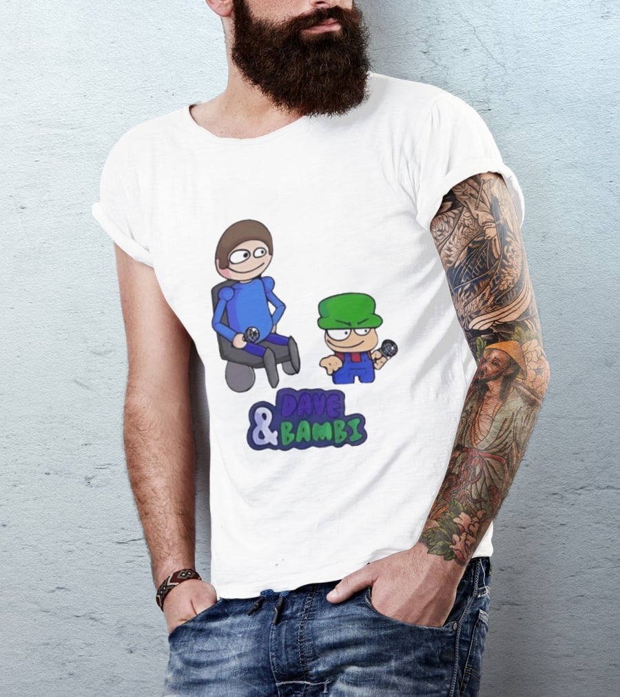 Friday Night Funkin Dave And Bambi Characters With Microphones T-Shirt