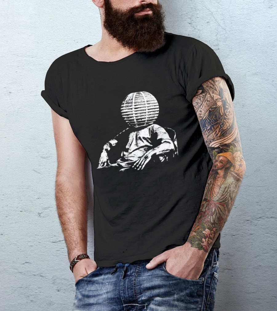 Sure, Here's A New Title For The : "Surreal Distressed Globe Head Sitting Figure T-Shirt