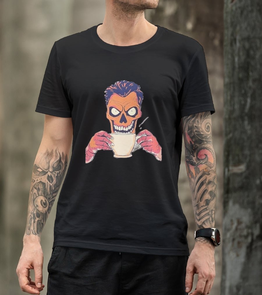 Skull Drink Coffee Skeleton Comic Unique T-Shirt