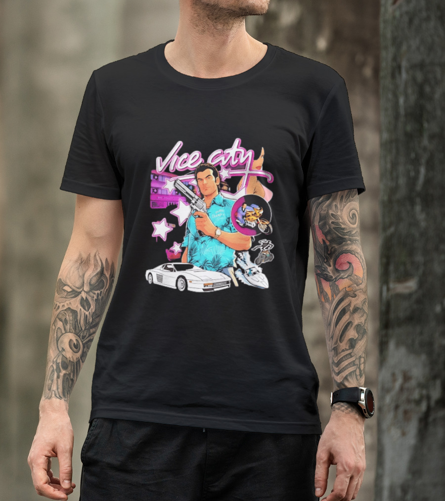 Grand Theft Auto Vice City Tommy Vercetti Retro Neon Style Gaming T-Shirt