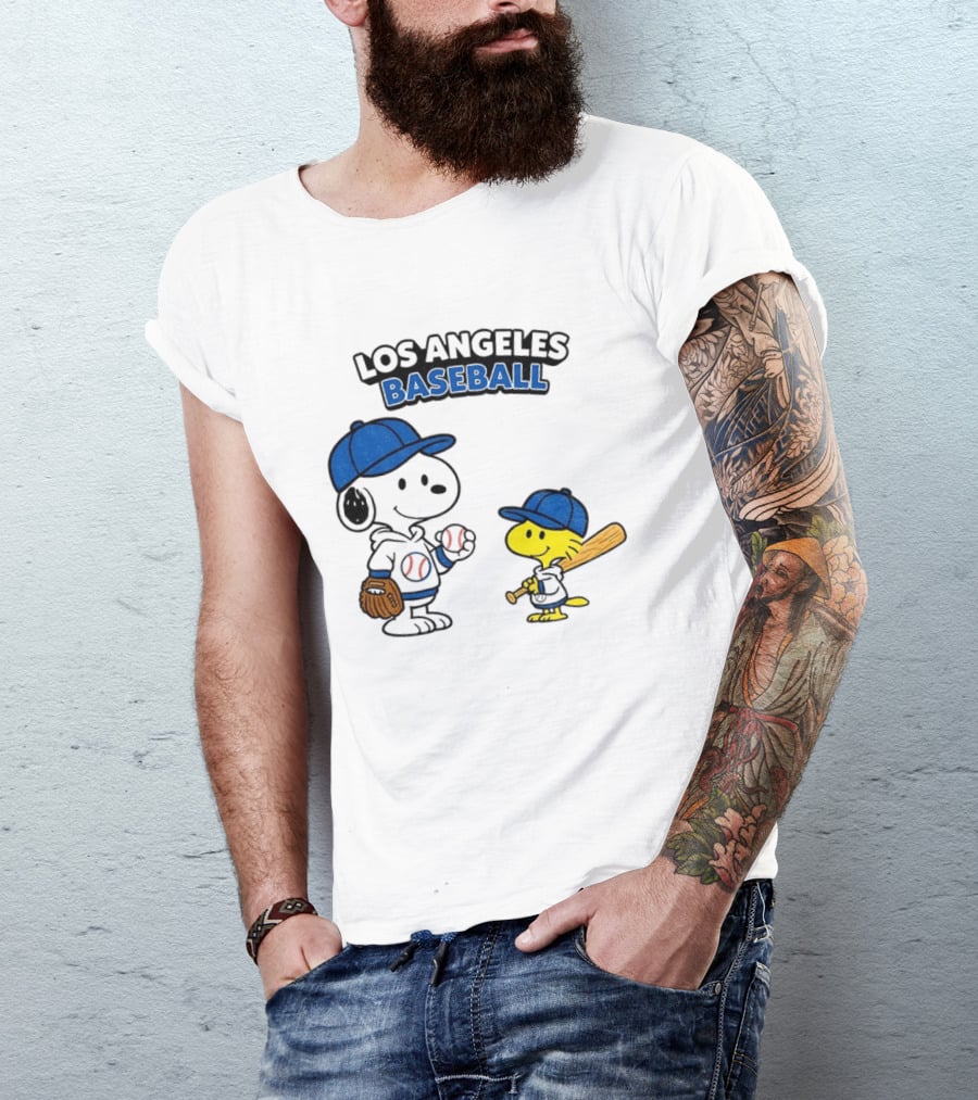 Snoopy Woodstock Los Angeles Baseball Peanuts Cartoon MLB T-Shirt