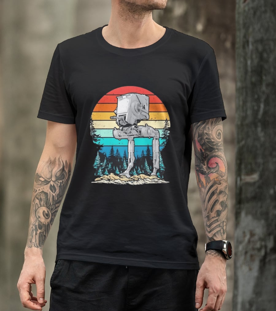 Star Wars AT ST Walker Retro Sunset And Pine Forest Scene T-Shirt