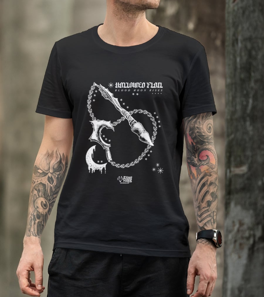 Hallowed Flan Blood Moon Rises Gothic Dark Fantasy Dripping Crescent Stars T-Shirt