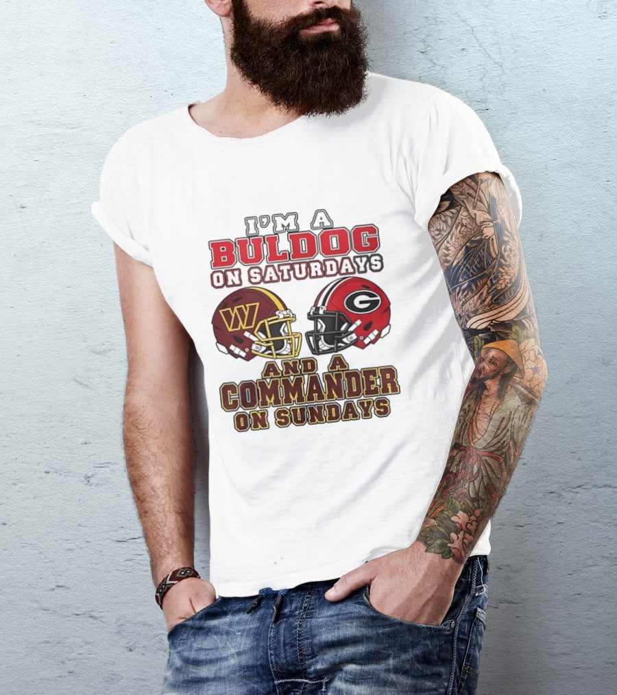 I'm A Bulldog On Saturdays And A Commander On Sundays Football Helmets T-Shirt